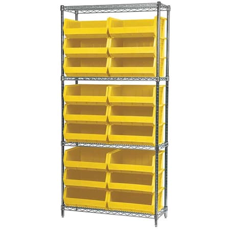 Akro-Mils Steel Wire Bin Shelving, 36 in W x 74 in H x 14 in D, 4 Shelves, Silver/Yellow AWS143630250Y