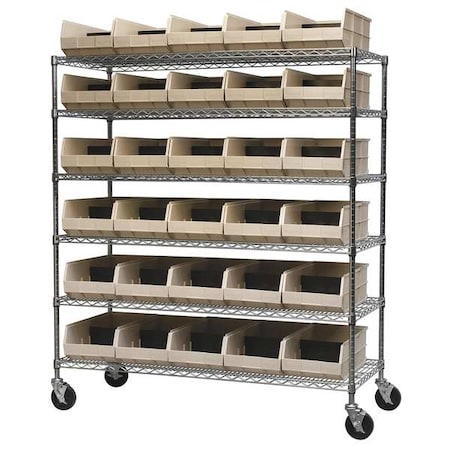 Akro-Mils Steel Wire Mobile Bin Shelving, 60 in W x 68 in H x 24 in D, 6 Shelves, Silver/Beige AWS2460M30358