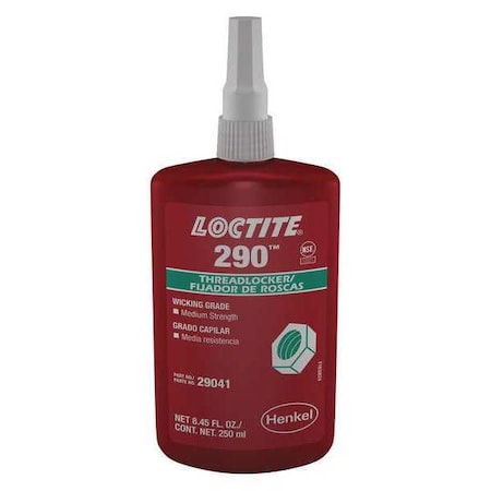 Loctite Wicking Threadlocker, LOCTITE 290, Green, Medium Strength, Liquid, 250 mL Bottle 135393