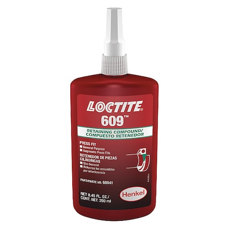 Loctite Retaining Compound 609, 8.45 fl oz, 250 ml, Bottle, Green 135513