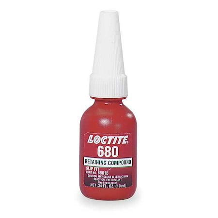 Loctite Retaining Compound, 680 Series, Green, Liquid, High Strength, 10 mL Bottle 1835205