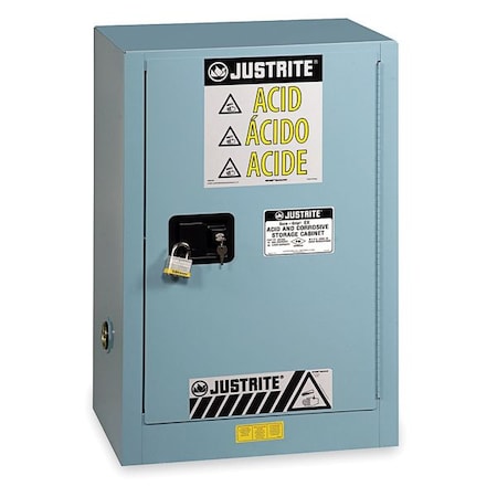 Justrite Hazardous Material Storage Cabinet, 12 gal, 1 Shelves, Steel, 23 1/4 in W x 35 in H x 18 in D, Blue 891222