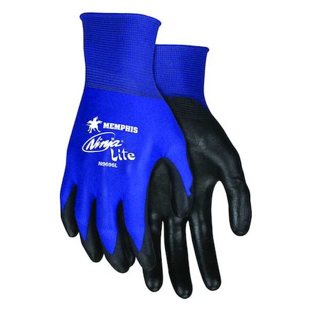 MCR SAFETY Polyurethane Coated Gloves, Palm Coverage, Black/Blue, XS, PR N9696XS