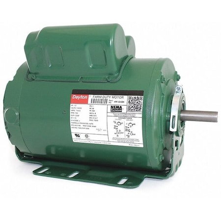 DAYTON Agricultural Fan Motor, Capacitor-Start/Run, 1 HP, 115/230V AC, 1,725 Nameplate RPM, 56H Frame 4K124