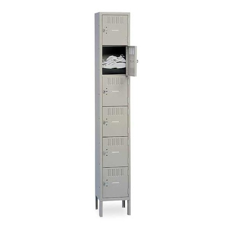 Tennsco Box Locker, 12 in W, 15 in D, 78 in H, (1) Wide, (6) Tier, Gray BS6-121512-1MG