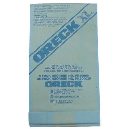 Oreck Vacuum Bag, Fits Oreck Vacuum U2000RHB Vacuum Models, Dry, Paper, Std, PK25 PK800025