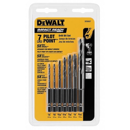 Dewalt Impact Drill Bit Set, 1/4Hex, 7 Pc DD5057