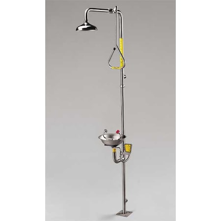 Speakman Emergency Shower Combination, Floor Mount, Stainless Steel Pipe, 93.75 H, Stainless Steel Bowl SE-626