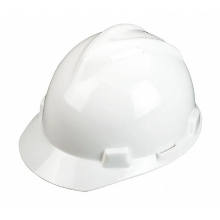 MSA SAFETY V-Gard Front Brim Hard Hat, Slotted, Type 1, Class E, Fas-Trac Ratchet Suspension, White 477482