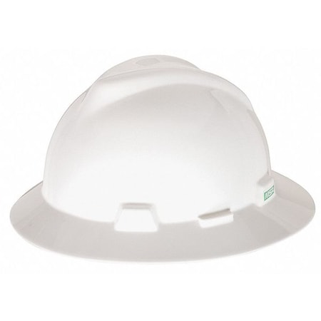 MSA SAFETY V-Gard Full Brim Hard Hat, Slotted, Type 1, Class E, Fas-Trac Ratchet Suspension, White 475369