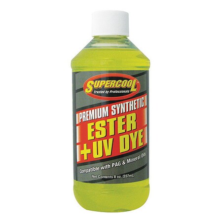Supercool A/C Compressor Ester Lubricant w/UV Dye, 8 oz, Bottle, Yellow E8