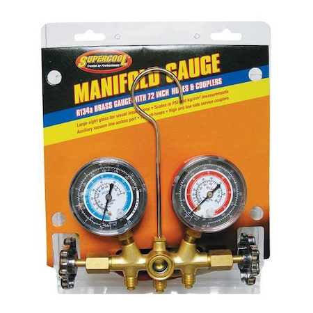 Supercool A/C Manifold Gauge, PSI and BAR, Brass 66