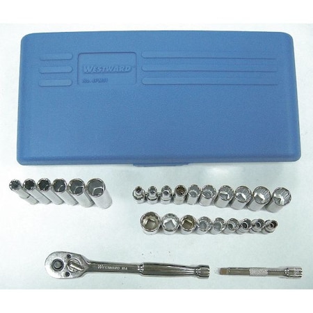 WESTWARD 1/4" Drive Socket Wrench Set SAE, Metric 27 Pieces 3/16 in to 1/2 in, 7 mm to 13 mm , Chrome 4LXC2