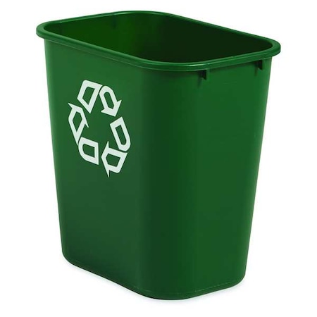 Rubbermaid Commercial Recycling Wastebasket Container, 7 gal Capacity, 10 1/2 in W, 15 in H, 14 1/2 in D, Plastic, Green FG295606GRN