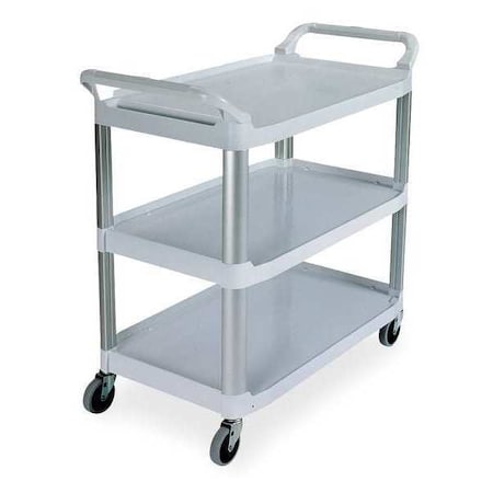 Rubbermaid Commercial Dual-Handle Utility Cart with Lipped Plastic Shelves, Plastic, 300 lb Load Capacity, 3 Shelves FG409100GRAY