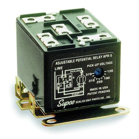 SUPCO Potential Relay, Adjustable, - Contact Rating (Amps), 110-370 Volts, - Time Delay APR5