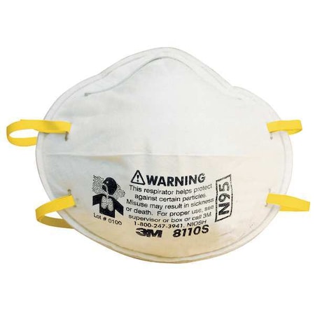 3M Disposable Respirator, N95, Molded, Dual, Non-Adjustable, Metal Nose Clip, S 8110S