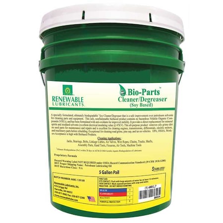 Renewable Lubricants Bio-Parts Cleaner Degreaser, 5 gal Pail, Ready To Use, Soy Based,  86634
