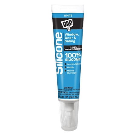 Dap Silicone Sealant, 2.8 fl oz, Tube, White, Silicone Base, Window, Door & Siding 00752