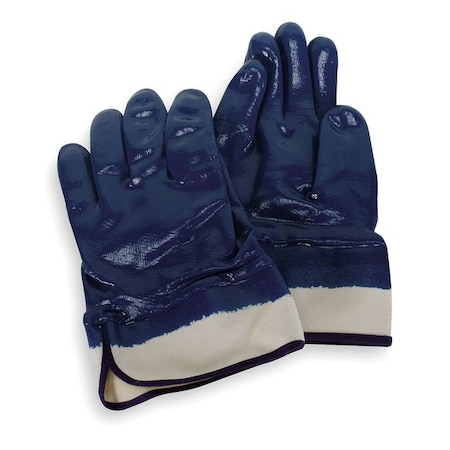 Condor Coated Gloves, Nitrile, Smooth, Full, 3 Abrasion Level, Natural/Blue, L 1 PR 20GY67
