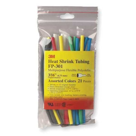 3M Heat Shrink Tube Kit, Thin Wall, 2:1 I.D. Shrink Ratio, 3/8 in I.D. Before Shrinking, 6 in, 14 PK FP301-3/8-6"-ASSORTED-10-14 PC PKS