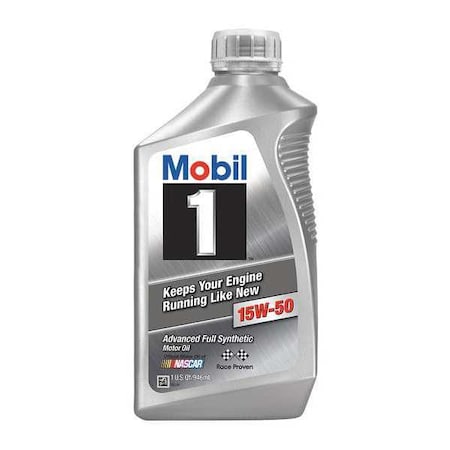 Mobil Engine Oil, 15W-50, Synthetic, Mobil 1, 1 Qt, Bottle 122377