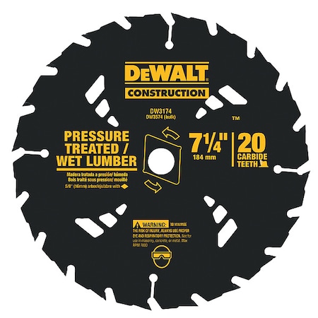 Dewalt 7-1/4" 20T Carbide Pressure Treated/Wet Lumber Circular Saw Blade DW3174