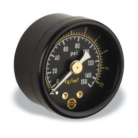 Aro Pressure Gauge, 0 to 150 psi, 1 1/2 in Dial, 1/8 in NPT, Center Back Location, Steel Case Material 100095-160