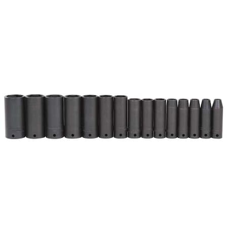 Proto 1/2" Drive Thin Wall Impact Socket Set, SAE, 15 pcs J74117