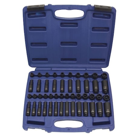 WESTWARD 1/4" Drive Impact Socket Set, SAE, Metric, 48 pcs 4PRE3