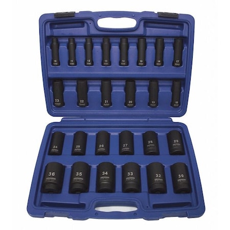 WESTWARD Impact Socket Set, 1/2 in Drive, Metric, Black Oxide, 26-Piece 4PRG7