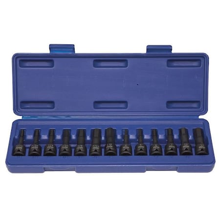 WESTWARD 13-Piece Impact Bit Socket Set, 3/8 in Drive, SAE/Metric, Hex Tip Type, Black Oxide 4PRG1