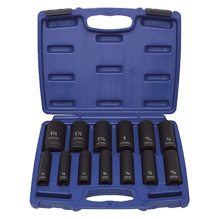 WESTWARD Impact Socket Set, 1/2 in Drive Size, Black Oxide, 13-Piece 4PRG3