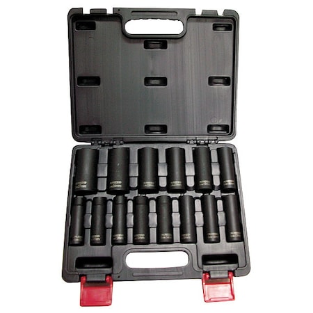 WESTWARD 1/2" Drive Impact Socket Set, Metric, 14 pcs 4PRG5