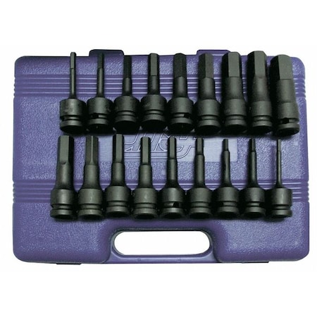 Westward 18-Piece Impact Bit Socket Set, 1/2 in Drive, SAE/Metric, 6 Point, Black Oxide 4PRH3