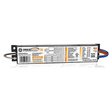 Current Electronic Ballast, T8 Lamps, 120/277V GE-432-MVPS-H | Zoro