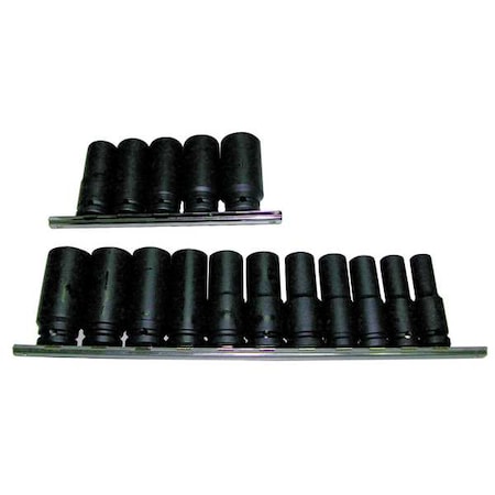 WESTWARD Impact Socket Set, 1/2 in Drive Size, SAE, Black Oxide, 19-Piece 4PRC5