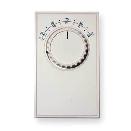 Dayton Line Voltage Mechanical Thermostat For Wall, 50 to 90 Degree Analog Dial, Heat Only, White 4PU49C