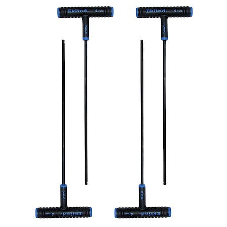 Eklind Metric Plain Ball Hex Key Hex Key, 4 mm Tip Size, 9 in Long, 3 in Short, 4 PK 64840