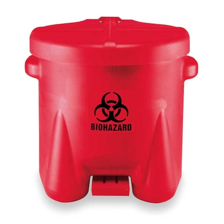 Eagle Mfg Biohazard Step On Waste Can, 10 Gallon Capacity, Polyethylene, Red, 18 in Width x 18 in Height 945BIO