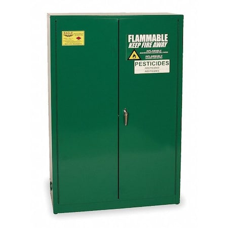 Eagle Mfg Hazardous Material Storage Cabinet, 45 gal, 2 Shelves, Steel, 43 in W x 65 in H x 18 in D, Green PEST47X