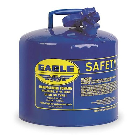 Eagle Mfg Type I Safety Can, Galvanized Steel, 5 gal, Self-Closing Lid, 12.5 in Dia., Blue, Kerosene UI50SB
