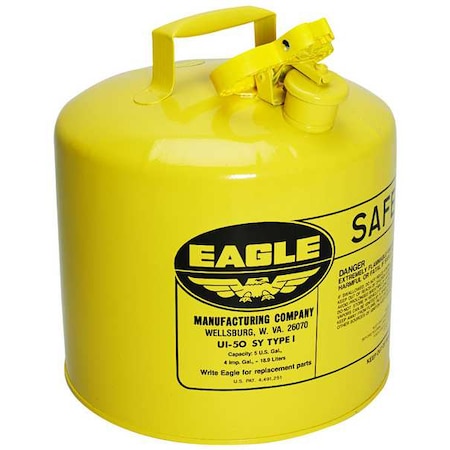 Eagle Mfg Type I Safety Can, Galvanized Steel, 5 gal, Self-Closing Lid, Yellow, 9 in Dia., Diesel UI50SY