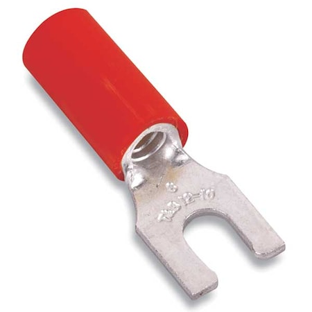 Sta-Kon Fork Terminal, #10 Stud Size, 16 AWG, 600 V, Vinyl Insulated, Red, Crimp Termination Only, 100 PK 18RA-10FL