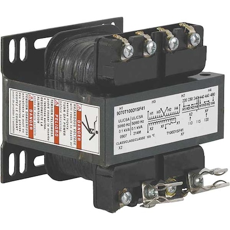 Square D Control Transformer, 100 VA, Not Rated, 120V AC, 240/480V AC 9070T100D1SF41