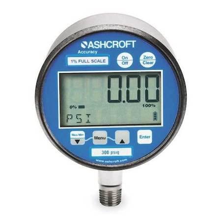 ASHCROFT Digital Pressure Gauge, 0 to 3000 psi, 1/4 in MNPT, Metal, Gray 302074SD02L3000 BL