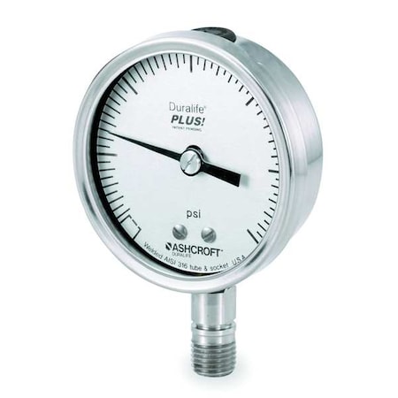 ASHCROFT Pressure Gauge, 0 to 5000 psi, 1/4 in MNPT, Stainless Steel, Silver 351009SW02LXLL5000