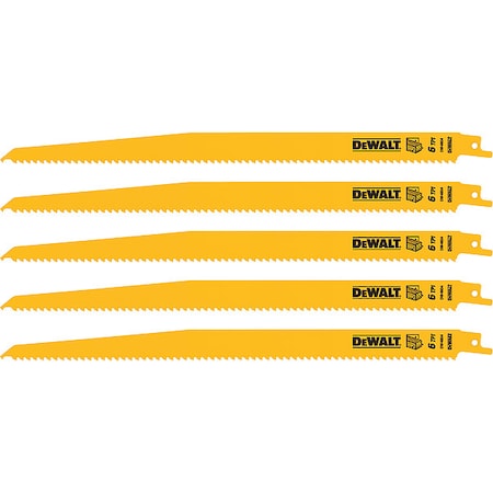 Dewalt 12" 6 TPI Taper Back Bi-Metal Reciprocating Blade for General Purpose Wood Cutting, 5PK DW4804