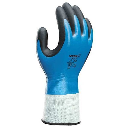 Showa Coated Gloves, Foam Nitrile, Sandy, Palm, 6 Abrasion Level, Blue, L (8) 1 PR 377L-08