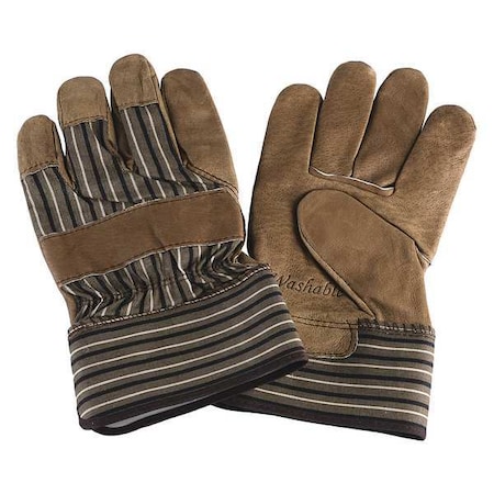 Condor Leather Gloves, Pigskin, Safety Cuff, Wing Thumb, Full Finger, Brown/Blue, L, 1 PR 4TJZ1